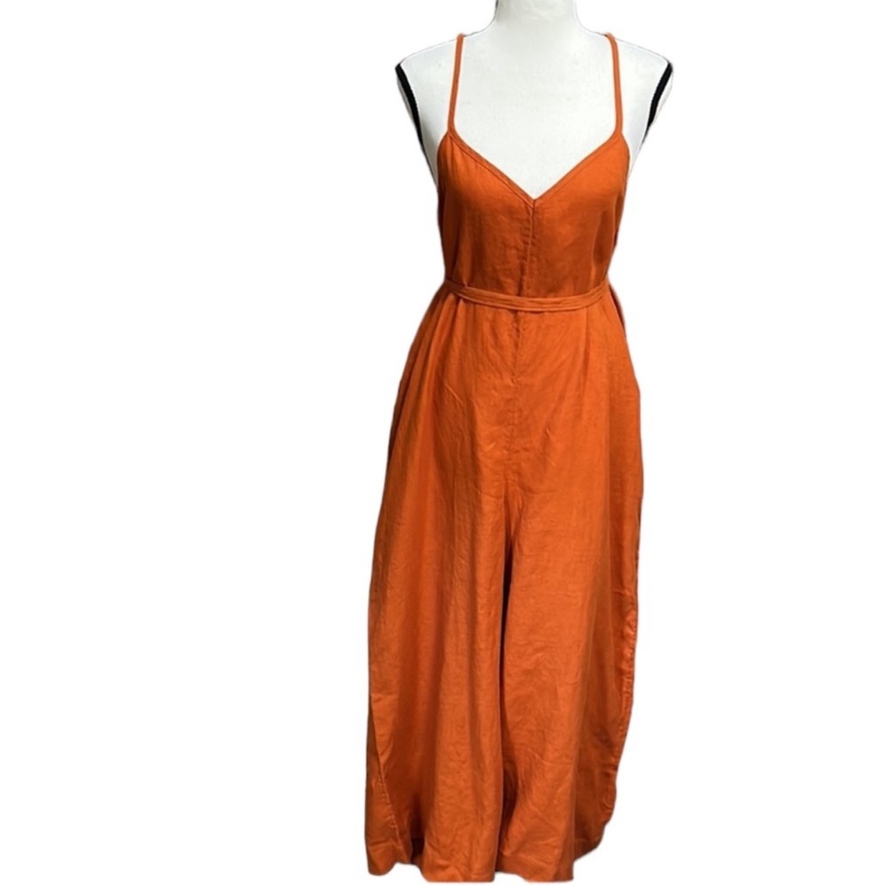 Madewell 100% Linen Tie Waist Wide-Leg Jumpsuit in Rusted Orange - Picture 5 of 8